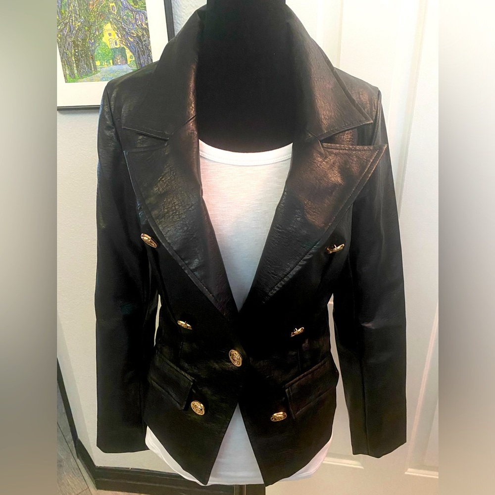 NWT Lenny Pocketed Faux Leather Blazer